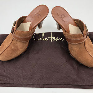 COLE HAAN Brown Suede platform Clogs MULES 7AA